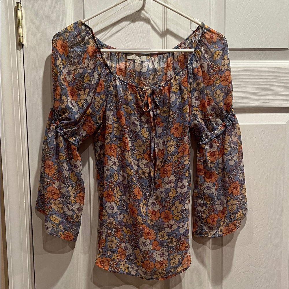 Chenault Blue and Orange Floral Blouse